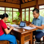 비상 재무계획 수립을 위한 사례 연구 - A detailed scene of a Thai middle-class family at home preparing an emergency fund plan: a father an...