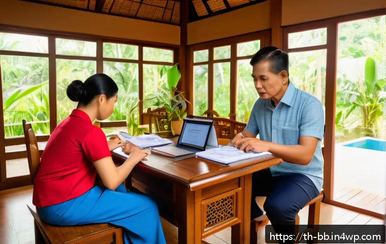 비상 재무계획 수립을 위한 사례 연구 - A detailed scene of a Thai middle-class family at home preparing an emergency fund plan: a father an...