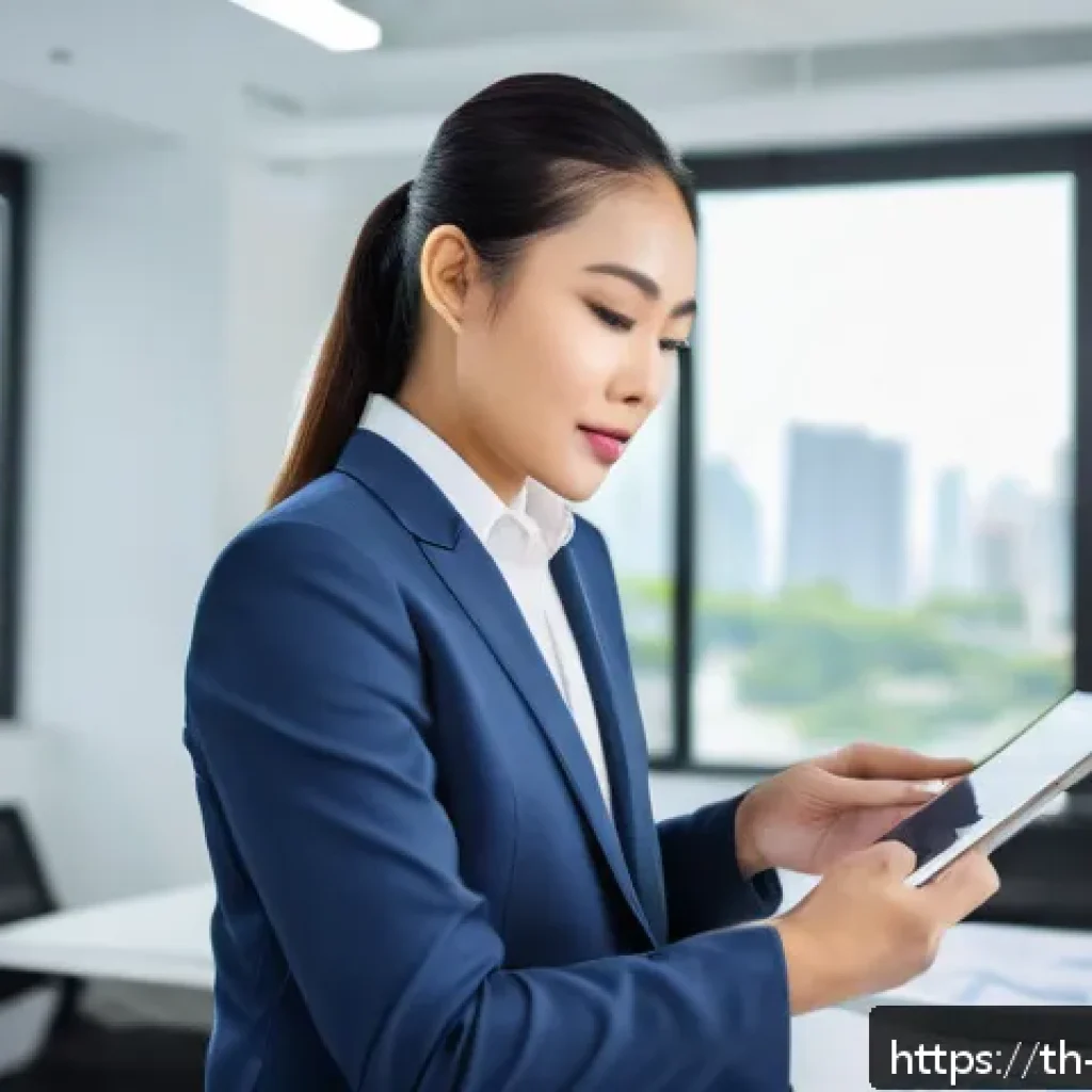 비상 재무계획의 장기적 효과 - A professional Thai business owner in a modern office environment, reviewing a detailed financial em...