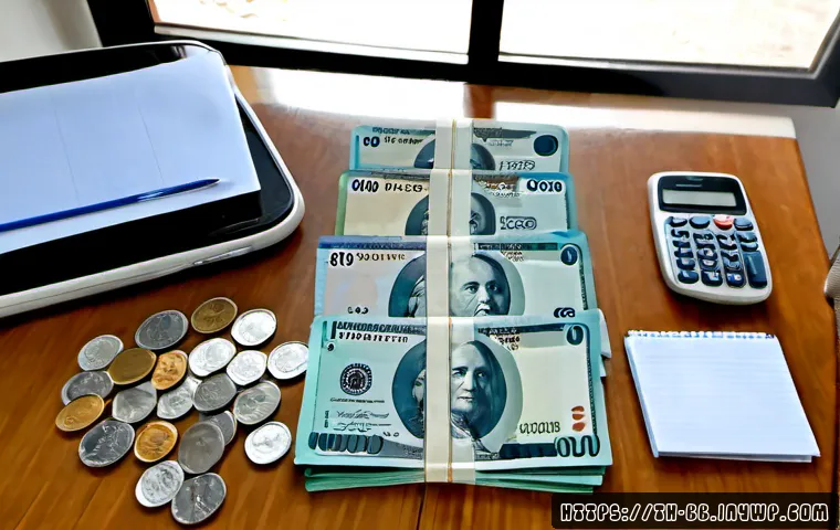 Home 17 비상 재무계획 수립 전 준비 사항 - Photorealistic overhead view of a Thai household emergency financial planning setup: neatly arranged...